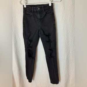 American eagle black ripped jeans size 0 short